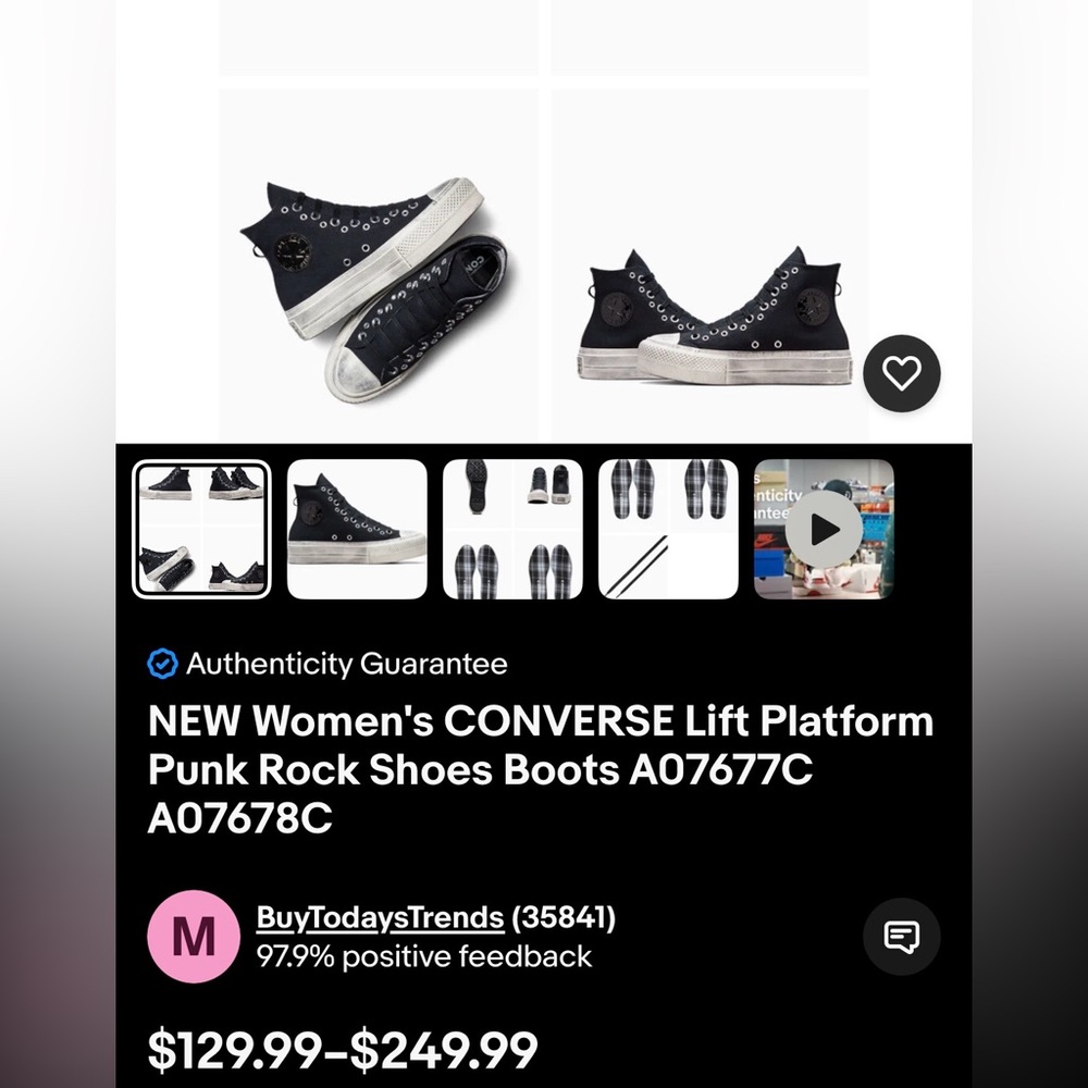 Converse Lift Platform Punk Rock – Distressed Look. Size 36.5 (6) women (4) men